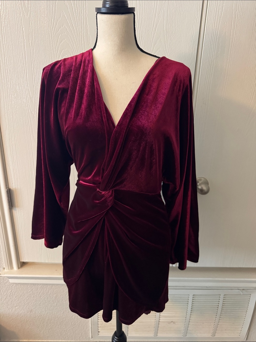 Velvet Twist Front Mini Romper in Deep Wine